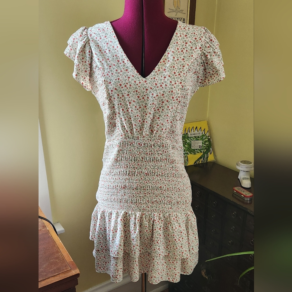 Flirty Floral Red And White Ruffled Sugar Lips Dress Size 12-14